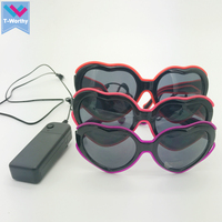Lunettes T-Worthy en forme de cœur rose luminescentes à fil EL, taille adulte, 10 couleurs, lunettes LED lumineuses, piles incluses