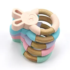 Massaggiagengive in Silicone di legno di coniglio animale da dentizione per bambini senza BPA caldo