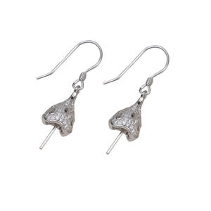 Boucles d'oreilles en argent S925 avec perle de jade, accessoires de bijoux DIY, ailes d'ange semi-finies 3911 avec chaîne simple - Product Image 5