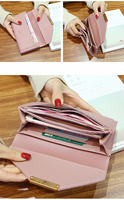 Dompet Panjang Wanita ALW0010 Desain Fashion dari Kulit PU dengan Pegangan Pergelangan Tangan, Tempat Ponsel Portabel dengan Penutup Kancing dan Poliester