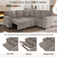 Canapé-lit modulaire en forme de L avec rangement et ports USB, style européen, en tissu, pour la maison et l'atelier