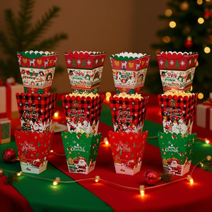 Boîtes à Popcorn de Noël 18 Pièces Multicolores Motif Père Noël Bonhomme de Neige Décorations de Table de Fête - Product Image 2