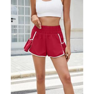 FOXA Pantalones cortos deportivos para mujer, pantalones cortos de tenis fluidos de secado rápido con bolsillos, color rojo y blanco - Product Image 3