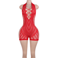 Tenues de danse exotiques en maille à strass pour la danse de salon, en Spandex/Nylon