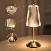 Petite lampe de bureau LED sans fil à rayures, avec 3 températures de couleur, rechargeable, à variation d'intensité tactile, lampe d'étude portable