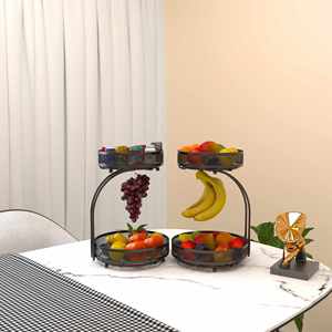 Étagère de rangement à 2 niveaux pour la cuisine, panier à fruits et légumes, support à bananes, panier à fruits avec fonction de drainage - Product Image 2