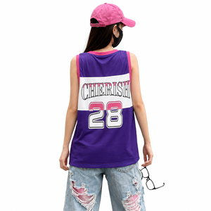 Custom Girls <b>Sequin</b> Basketball Fan Tank <b>Top</b> Sleeveless Cheerleading Uniform Jersey Style Front Back Number Print Wholesale - Product Image 3