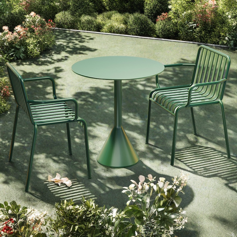 Green - one table and two chairs - round table (armrests)