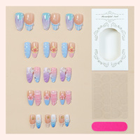 Lot de 30 faux ongles 3D à presser, motifs sirène, fabriqués à la machine, dégradé macaron pour doigts, vente en gros