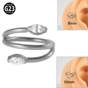 Piercing de cartílago de titanio ASTM F136 con anillo de nariz cerrado curvado, bola pavimentada con circonita y diseño de gota de agua de tres capas marquise - Product Image 4