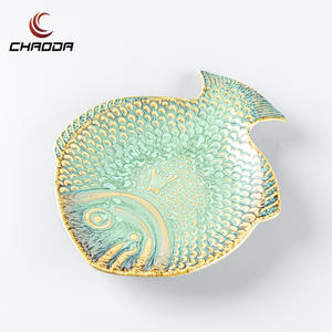 CHAODA Assiettes de présentation en céramique Plats et bols en porcelaine de forme ronde verte pour la soupe pour les mariages et le type <span class=keywords><strong>d</strong></span>'assiette de tasse de nourriture - Product Image 2