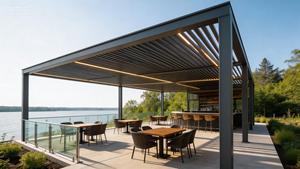 Pérgola Bioclimática Moderna de <span class=keywords><strong>Aluminio</strong></span> para Exteriores, Impermeable, 3x3 <span class=keywords><strong>3x4</strong></span>, con Techo de Láminas Ajustables Motorizadas, Pérgola de Jardín - Product Image 2