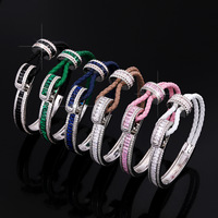 Bracelet pour femme tendance et coloré, avec fermoir fer à cheval en zircon carré, en fer électroplaqué, motif paix, cadeau délicat et à la mode