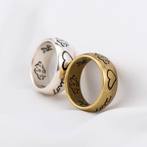 Anillos de Pareja con Forma de Corazón y Diseño Floral de Aves, Plata y Bronce, Joyería Unisex, Regalo, Anillos de Moda - Product Image 4