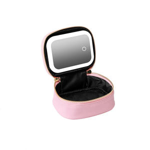 Trousse de maquillage portable avec lumière LED, sac de rangement cosmétique rose, fermeture éclair, pour les voyages et la maison - Product Image 1