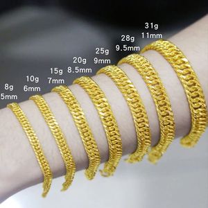 Xinfly 2023 Brand Engagement Wedding Waterproof Good Jewelry Pure 24k Yellow Gold G999 <b>Men</b> Women Cuban Flat Chain Bracelets - Product Image 5