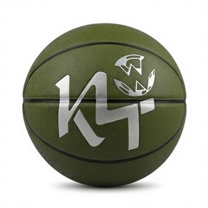 Ballon de basketball KLTW INT'L K4 Logo vert olive en cuir, taille 7, chambre à air en caoutchouc butyle, 580-650g, pour entraînement en salle - Product Image 1