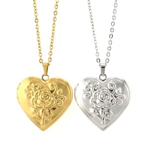 Pendentif Cœur en Acier Inoxydable Poli Miroir 3D avec Boîte Photo, Fait Main, DIY, Collier Couple à Rabat, Cadeau - Product Image 1