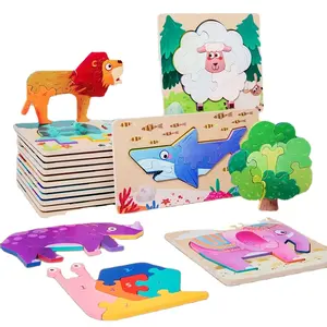 Peuter Intelligentie Montessori Educatief Speelgoed 3d Houten Dier Legpuzzels Custom Houten Puzzel Voor Kinderen