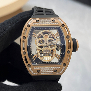 Men's Skull Skeleton Automatic Mechanical <b>Watch</b>, Diamond-<b>set</b> Rose Gold Tonneau-shaped <b>Watch</b> - Product Image 1