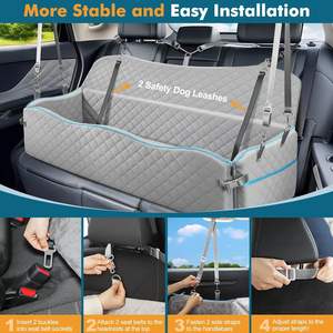Cama elevadora grande para asiento de coche de perro de 120 libras con cojín grueso correas de seguridad lavables desmontables patrón sólido cama de coche para mascotas asiento trasero - Product Image 5