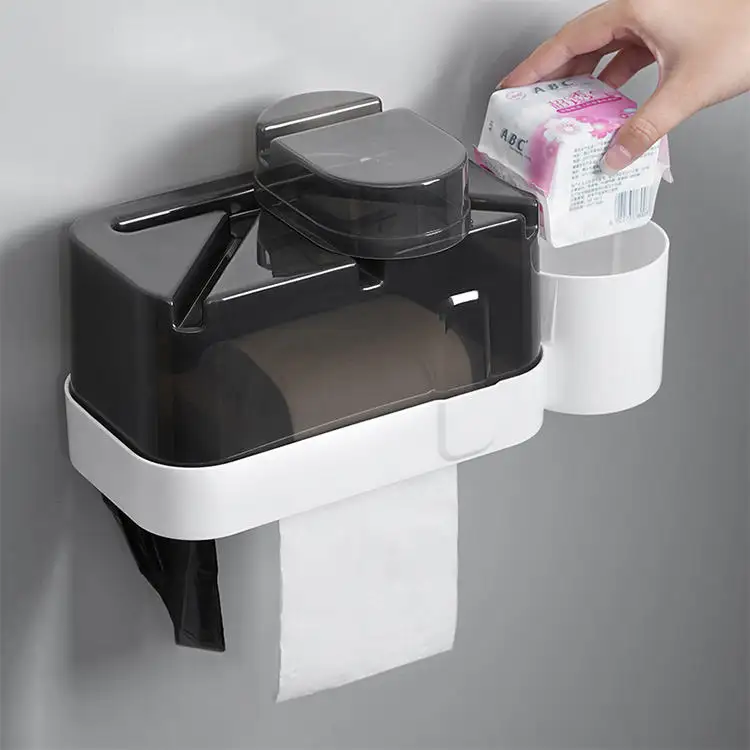 Porta carta igienica a parete in plastica di alta qualità in stile moderno sesamo con portaoggetti porta asciugamani in carta autoadesiva per bagno