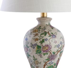 Lámpara <span class=keywords><strong>de</strong></span> Cerámica Estilo Campestre Francés <span class=keywords><strong>de</strong></span> 24 Pulgadas con Diseño Floral, Jarra <span class=keywords><strong>de</strong></span> <span class=keywords><strong>Jengibre</strong></span> Chinoiserie Multicolor, Pantalla <span class=keywords><strong>de</strong></span> Lino Estilo Campestre Francés, Dorado - Product Image 5