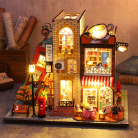 Kit de maison miniature DIY en gros, kit de coin lecture, maison de poupée miniature, boutique de rue vintage, kit d'artisanat à assembler