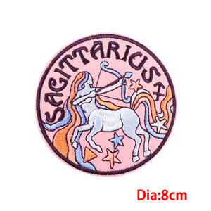 다채로운 12 조디악 로그인 자수 배지 철 꽃 패치 의류를위한 귀여운 배지 패치 - Product Image 3