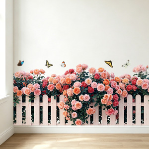 Autocollant mural 3D Jardin de roses romantique et clôture blanche - Décalcomanie florale auto-adhésive <span class=keywords><strong>pour</strong></span> plinthe de chambre et salon - Product Image 3