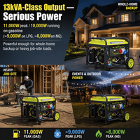 Générateur tri-énergie 10 kW 13 kVA essence, propane, gaz naturel 380 V triphasé, démarrage électrique, portable pour la maison et les situations d'urgence