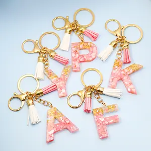 Customized PVC Letter Keychain Glitter for Epoxy Acrylic Keychain PU Leather Tassel Keychain