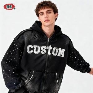 Fabricants de sweats à capuche en gros, essentiels, sweats à capuche zippés délavés à l'acide, sweats à capuche surdimensionnés délavés, sweats à capuche personnalisés avec logo DTG imprimé - Product Image 3