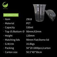 Gobelets en plastique PET rigide à paroi simple de qualité alimentaire 18 oz, durables, légers, transparents, imprimés UV, jetables, pour boissons froides glacées