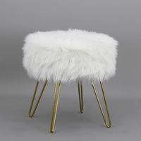 Pouf ottoman blanc personnalisé de petite taille, repose-pieds de chambre à coucher en fausse fourrure, ottoman français doré