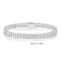Bracelet Tennis Bling Hip Hop en Laiton Plaqué Or 18K avec Zircon Cubique, Double Rangée de 3mm de Large, Fermoir à Ressort, pour Femmes et Hommes