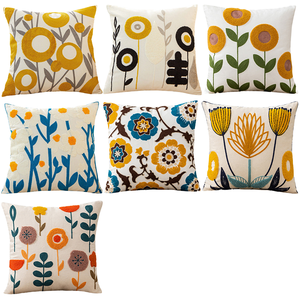 Funda de Almohada Cuadrada Moderna de Algodón, con Bordado Floral, Ecológica, Lavable, 18x18 Pulgadas, Personalizable con Cierre - Product Image 1