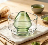Tasse à matcha en verre borosilicate soufflé à la main, double paroi, transparente, pour thé au lait
