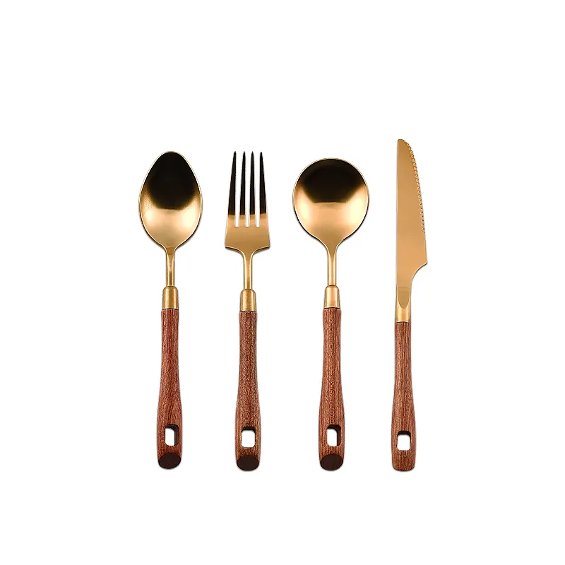 Set de vaisselle en acier inoxydable 4 pièces avec manche en bois Utensilios De Cocina Couverts de cuisine