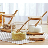 Ensemble de 3 pots à épices en verre transparent Contenants d'assaisonnement Boîte à sel, sucre, épices et poivre avec couvercles et cuillère en bambou