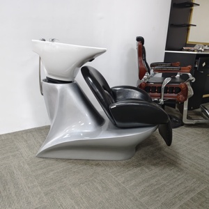Fauteuil de lavage de luxe moderne pour salon, unité de lavage de cheveux en cuir synthétique, couleur personnalisable, station de lavage capillaire avec structure métallique pour barbier - Product Image 2