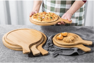 Plateau à thé rond en bambou jetable, motif végétal, style américain, gravé, avec poignée en bois, pour cadeau d'affaires - Product Image 2