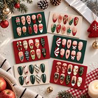 60 Stück Aufklebenägel in Größen XS S M L, Mandel-Form, Weihnachtsrot, Grün, Schwarz, Gold, Schleife, Schneeflocke, Baum-Design, Künstliche Nägel im Großhandel