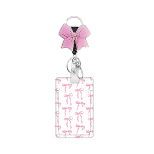 In-stock shiny <b>bow</b> carabiner rotating heavy-duty badge scroll keychain retractable UV card <b>holder</b> set - Product Image 5