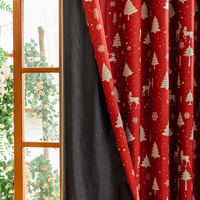 Rideau occultant à œillets motif rennes de Noël bordeaux, en polyester, pour chambre, salon et salle à manger