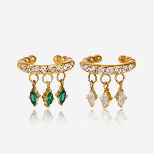 <b>Clip</b>-on Earrings Gold Plated Zircon Marquise Pendant Party Jewelry Geometric Design - Product Image 1