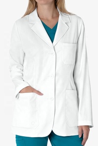 Blouse de laboratoire en coton spandex polyester blanc pour femme uniforme de pharmacien brodé avec manteau de consultation gommages hospitaliers - Product Image 5