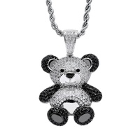 Collier unisexe Hip Hop avec pendentif animal Ours Panda brillant et micro-incrusté de zircon