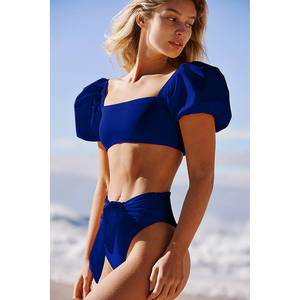 TW138 Two Pieces High Waist Swimwear Women Bath Suit Beach Suit 2021 Stylish <strong>Puff</strong> <strong>Sleeves</strong> Swimsuit <strong>Bikini</strong> Swimsuit - Product Image 5