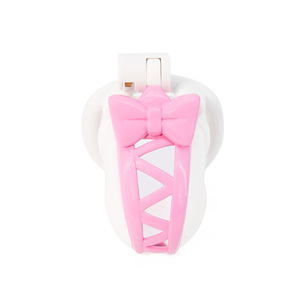 ピンクの蝶ネクタイ型中空プラスチック製短い貞操帯、大型ペニス拘束具、BDSMセックストイ、男性用大人のおもちゃ、カックオールド用 - Product Image 4